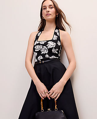 Ann Taylor Petite Floral Jacquard Halter Sweater Top
