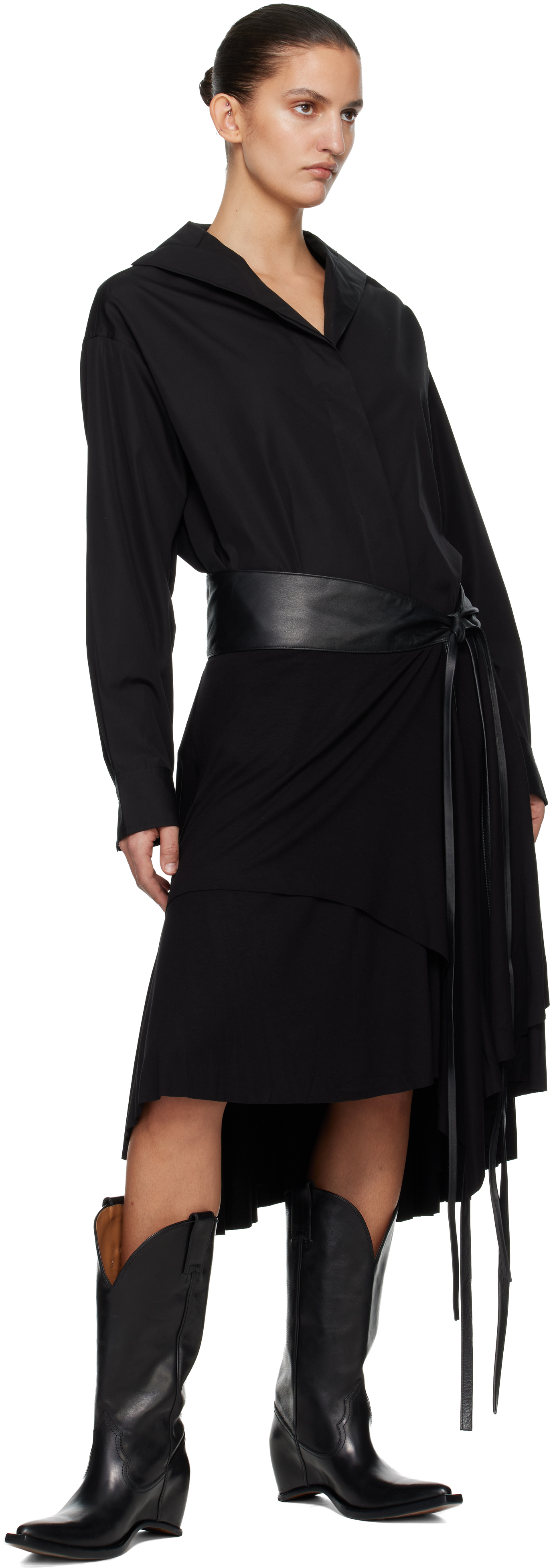 Black Jersey Wrap Midi Skirt
