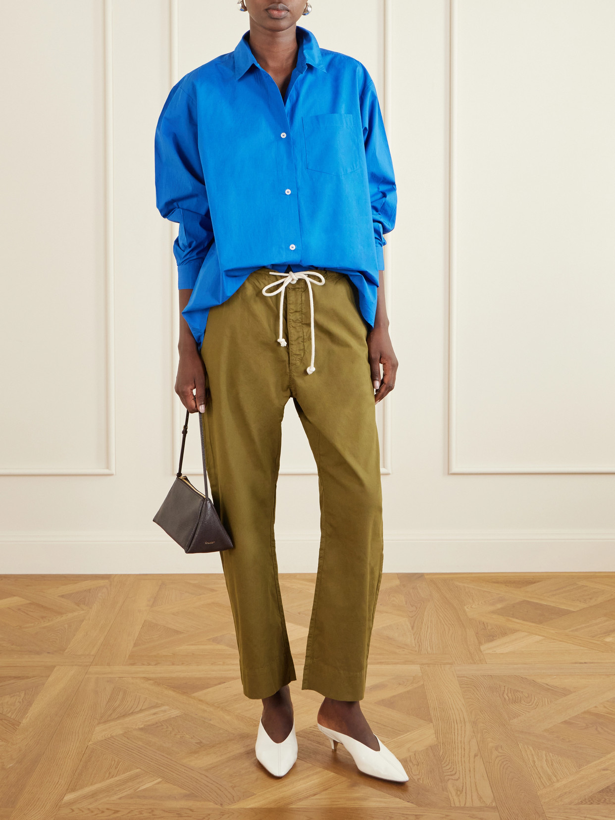 The Rope Tie Cotton Wide-leg Pants - Army green
