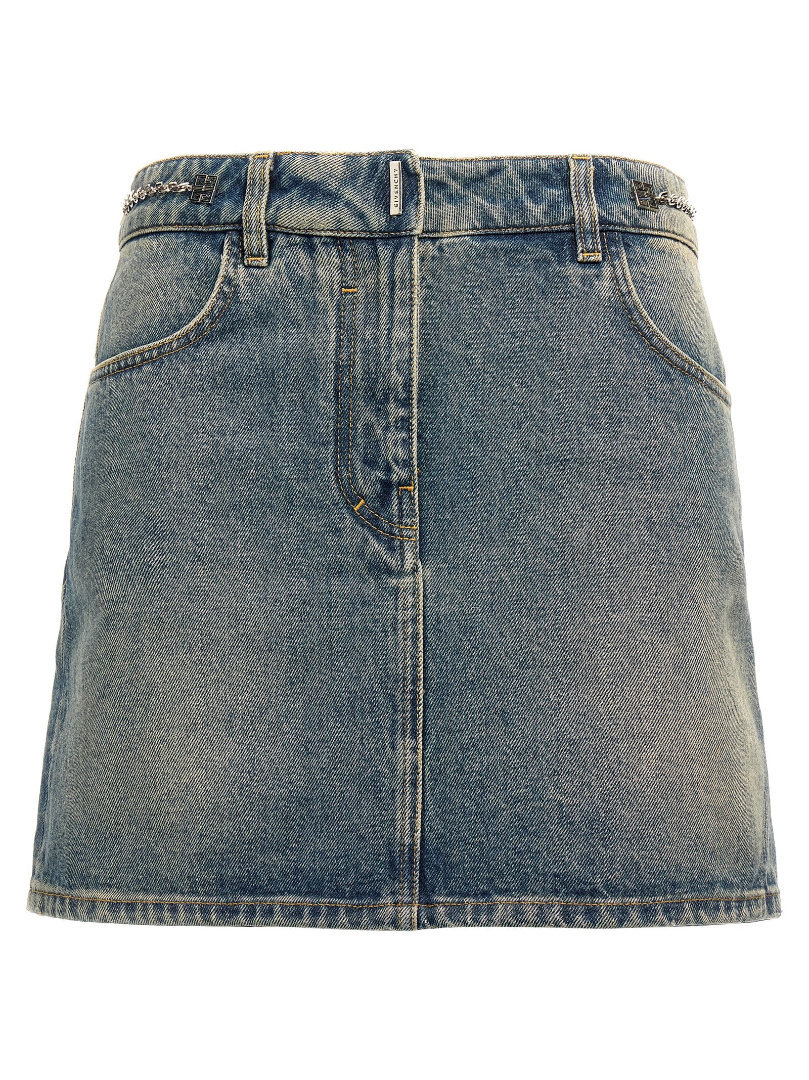 4g Chain Denim Miniskirt