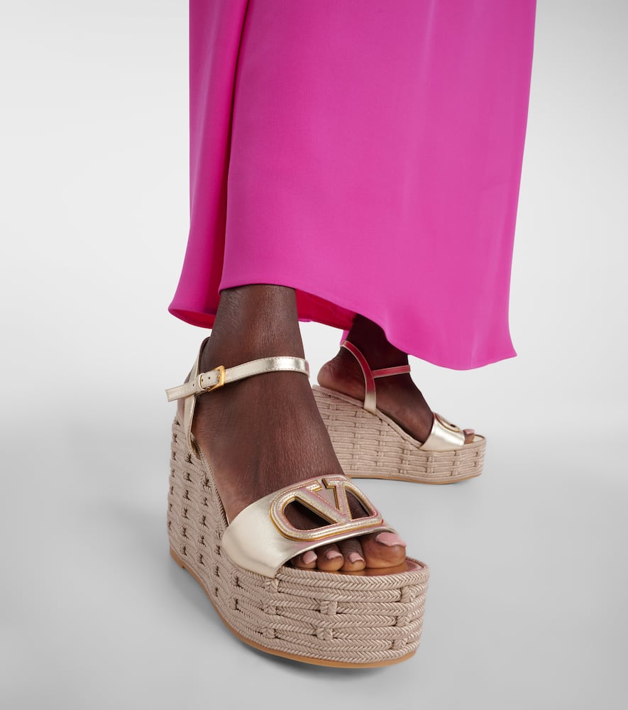 Valentino Garavani VLogo cutout metallic leather espadrille wedges