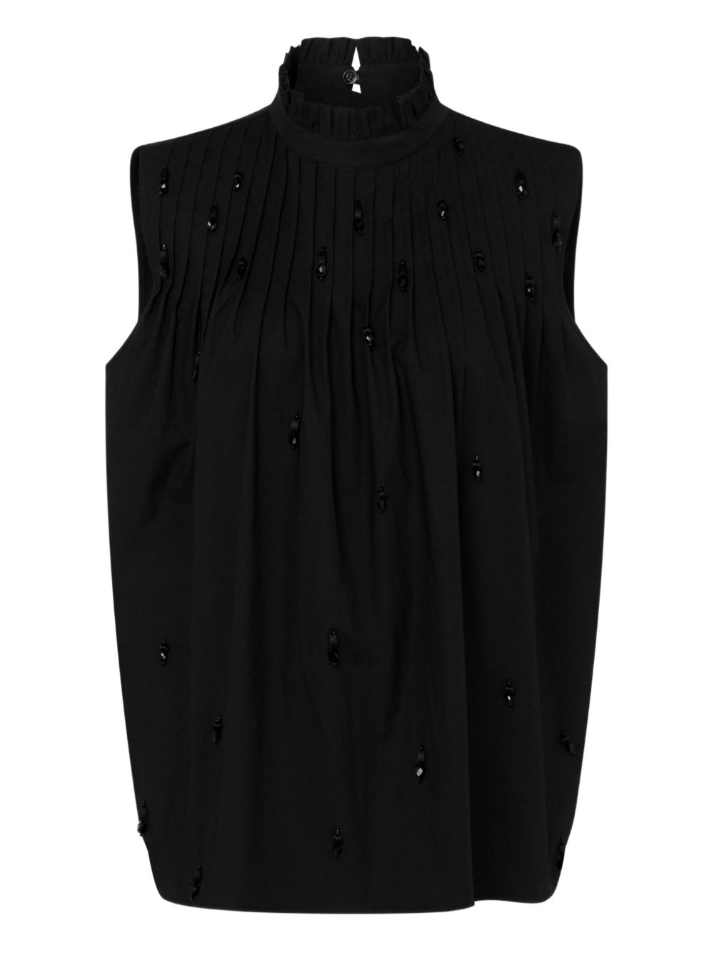 Embroidered poplin top - Black
