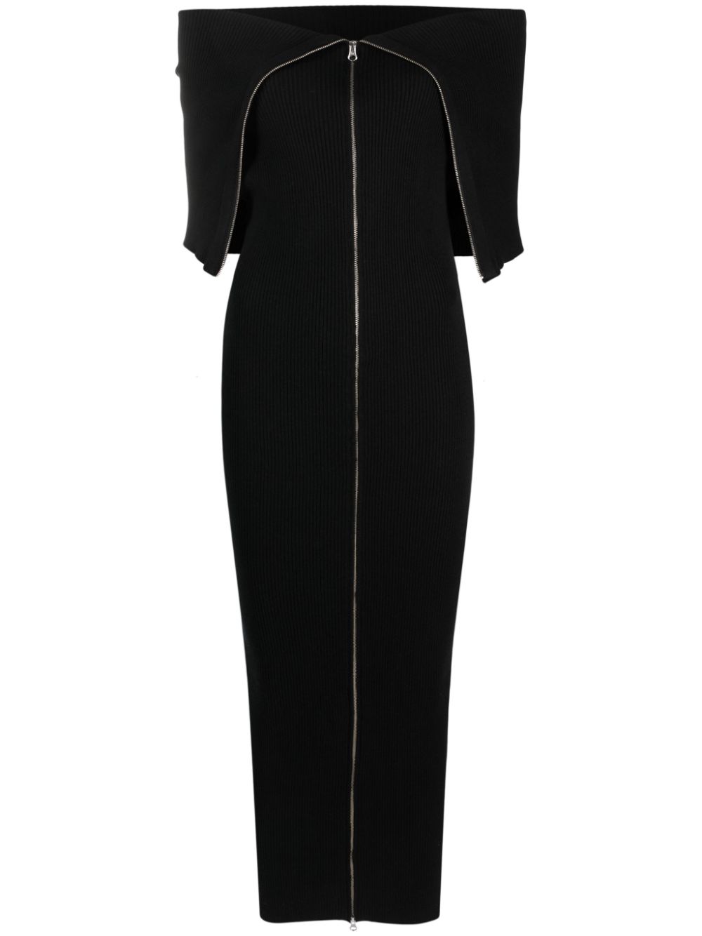 Zip-up ribbed-knit midi dress - Black