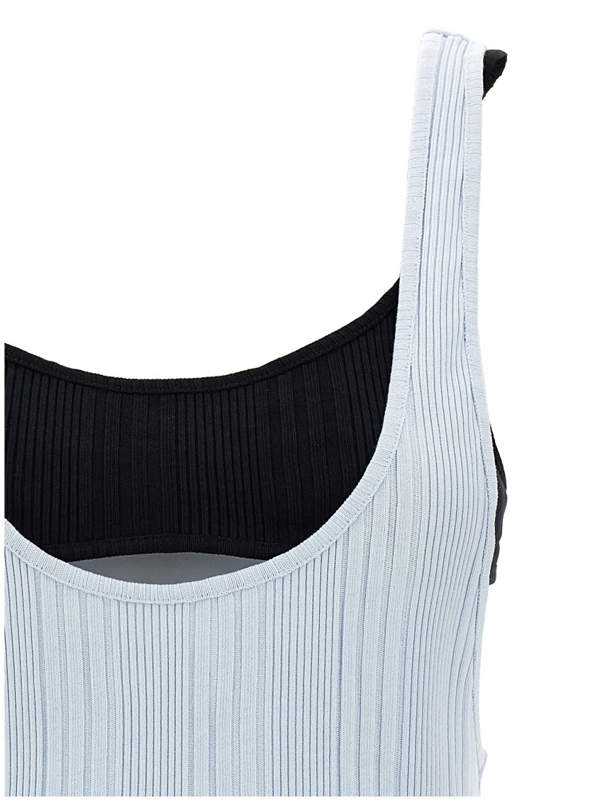 -Logo Ribbed Top Top Celeste-Donna