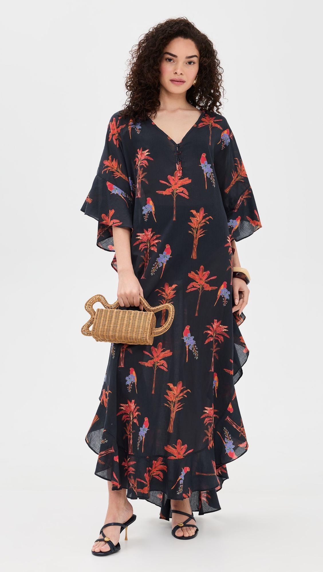 Marjorie Maxi Caftan Palm Forest Black One Size