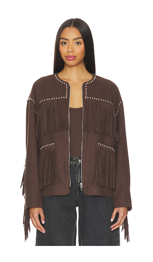 BLANKNYC Fringe Jacket in Brown. L. Also in M