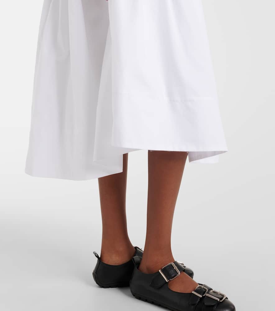 Floral-appliqué cotton poplin midi skirt