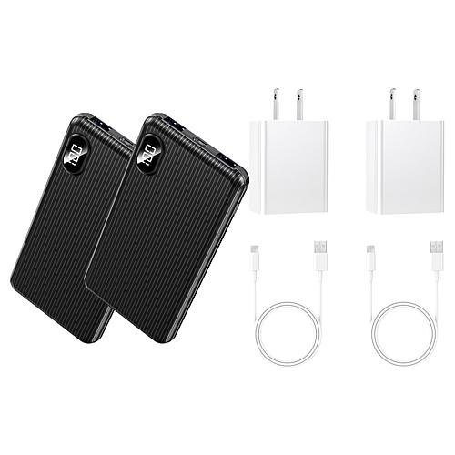 10KmAh Power Bank 2-pack with Cables & Wall Adaptors - White
