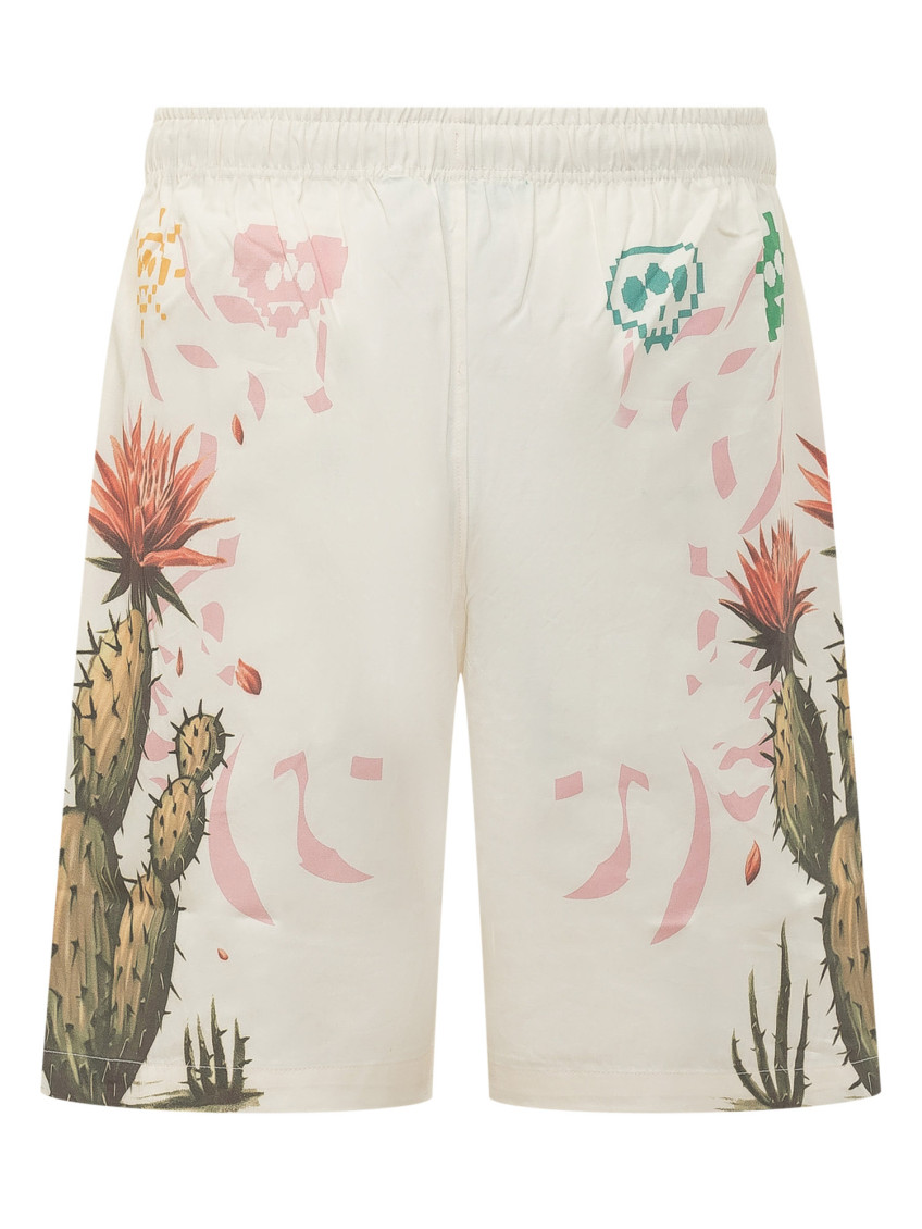 Beige Graphic Shorts