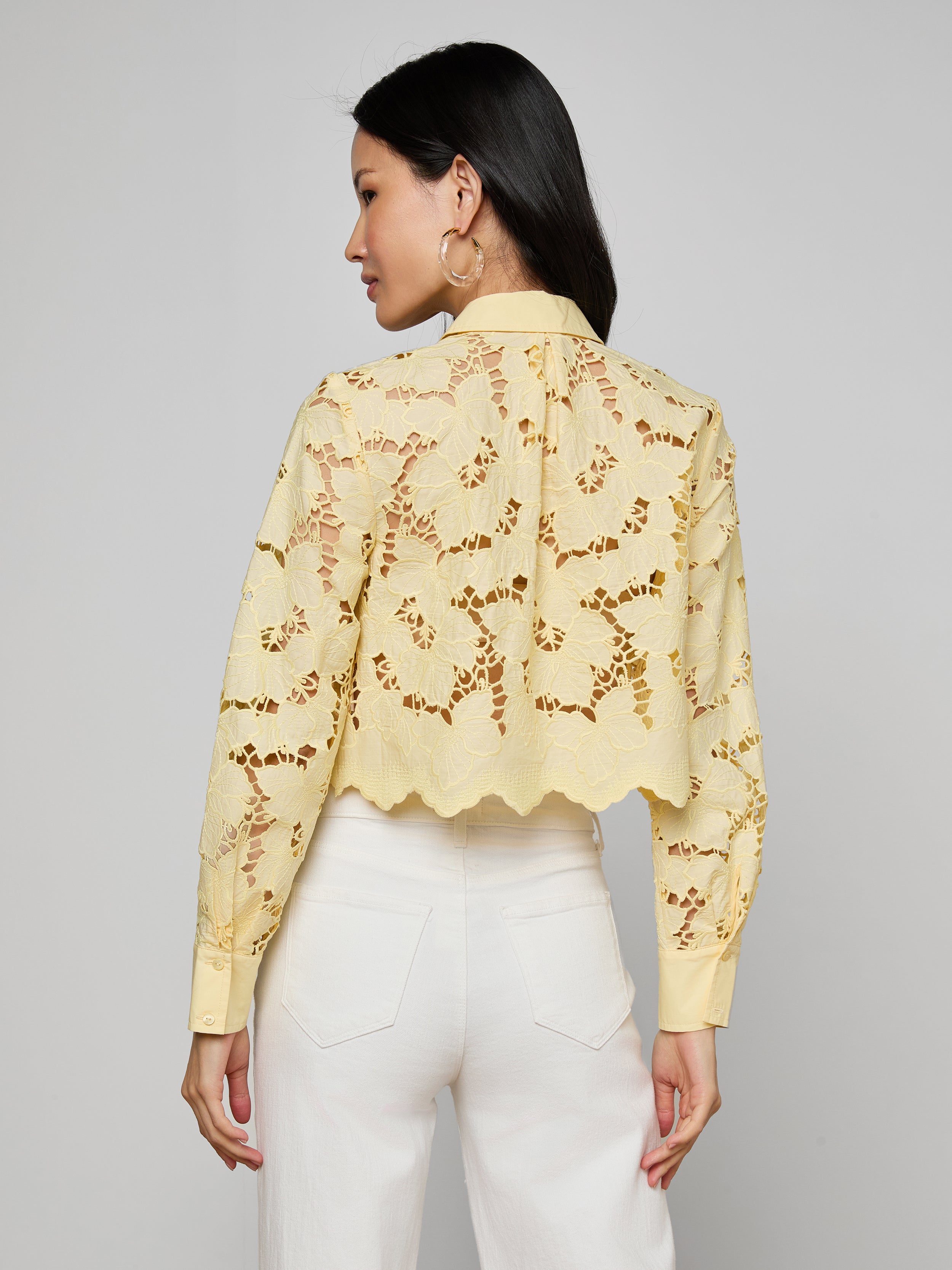 Seychelle Cropped Eyelet Blouse Top In Lemon Sorbet