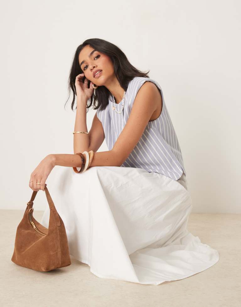 Nobody's Child Womens Thelma shirred waist boho midi skirt in white