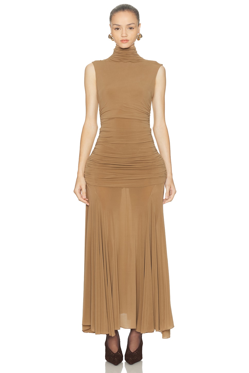 Magda Butrym High Neck Long Dress in Beige - Beige.  38 also in