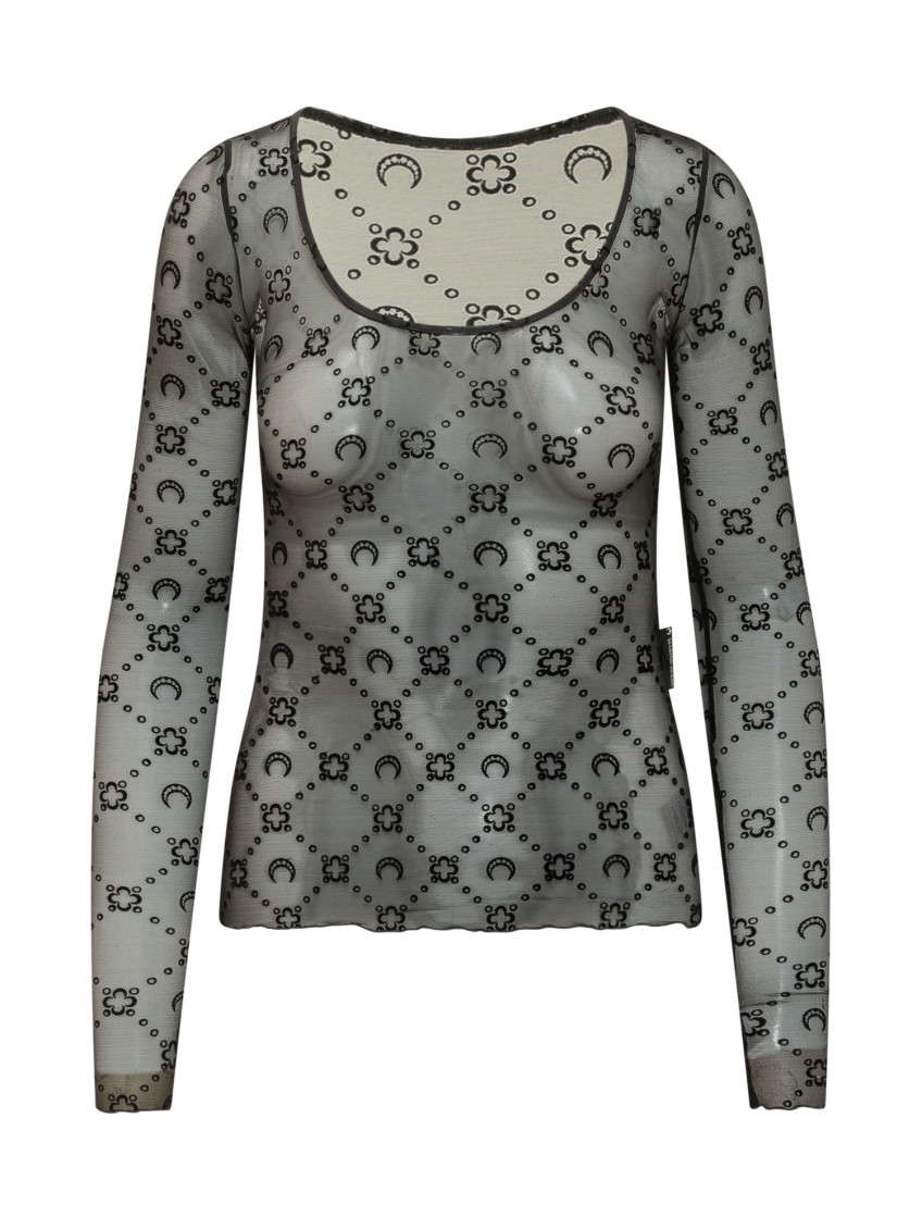 Black Geometric Scoop Neck Top