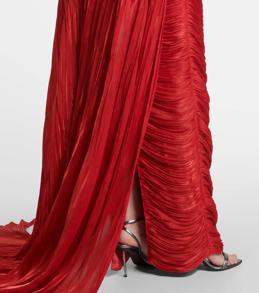 Caped pleated bustier gown