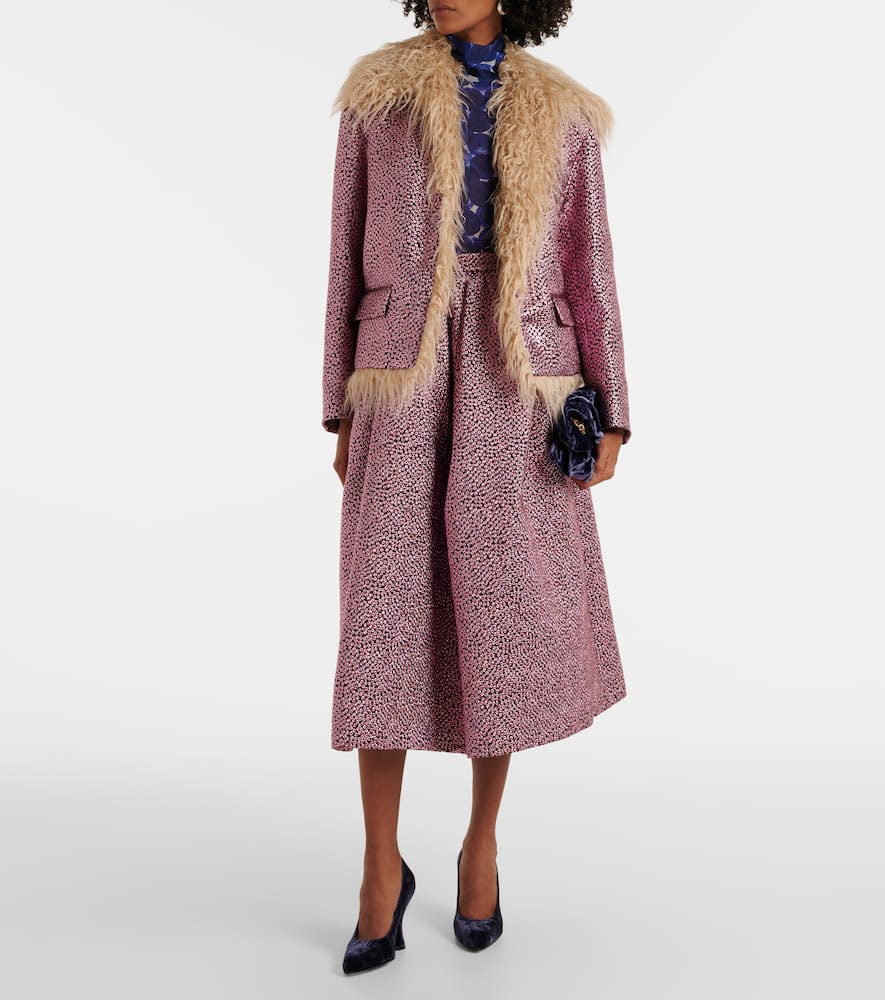 Faux fur-trimmed metallic jacket