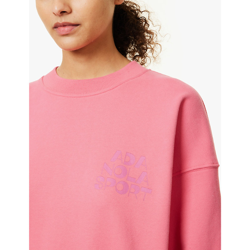 Womens Pink Oversized Brand Print Organic-cotton Sweatshirt 