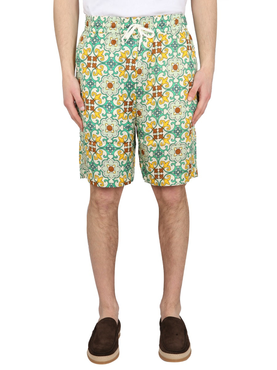 Drôle De Monsieur Men's Casual Bermuda Shorts with Elastic Waist