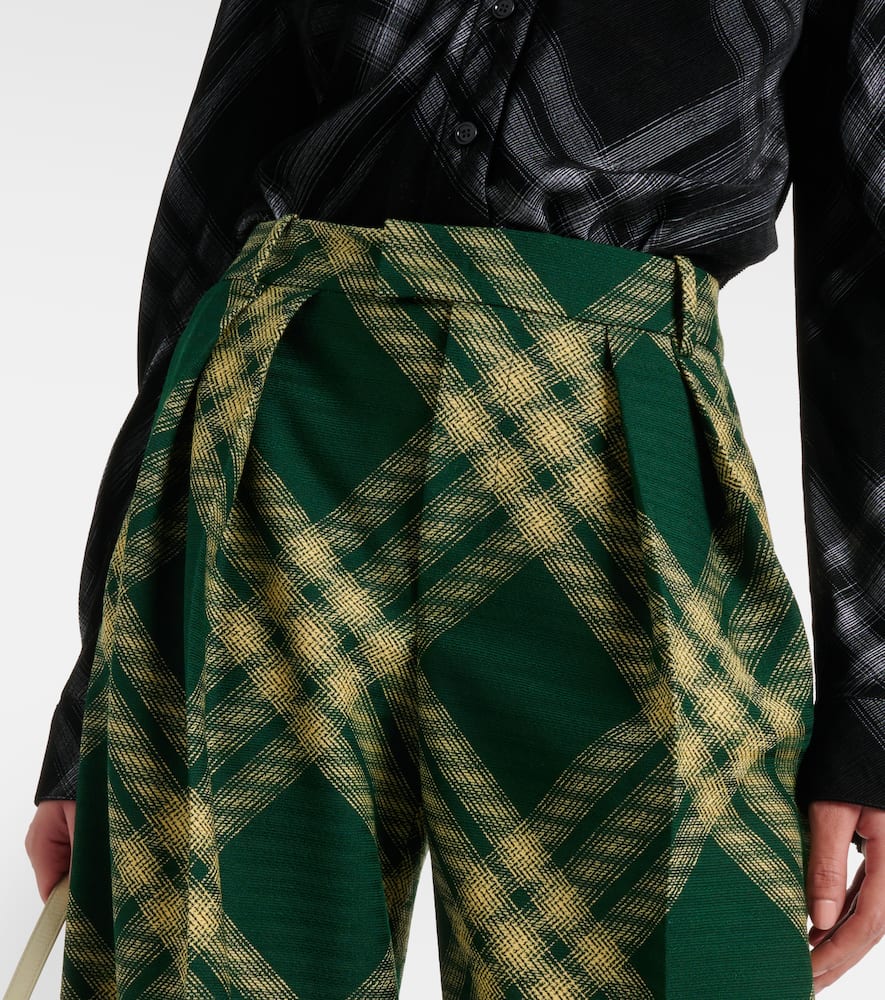 Checked high-rise wool straight pants