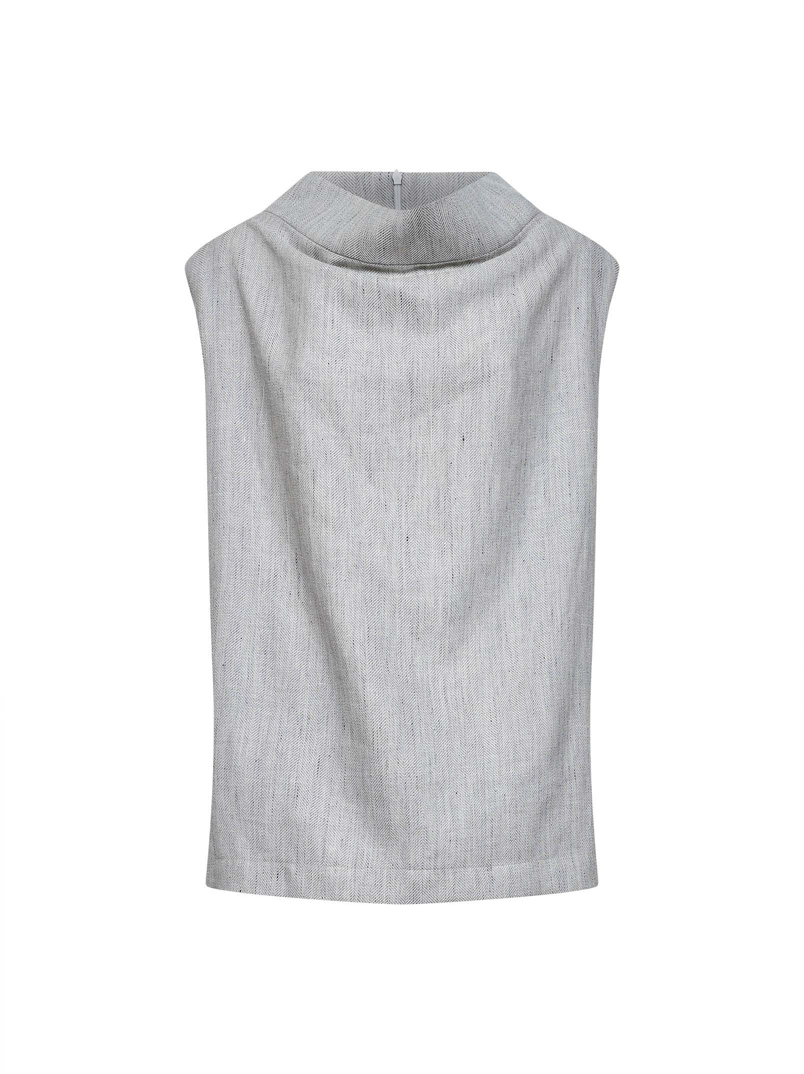 | Grey linen and wool chevron long sleeveless top | Women | M