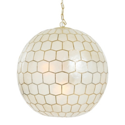 Storied Home Capiz Honeycomb Globe Chandelier Pendant Light, White