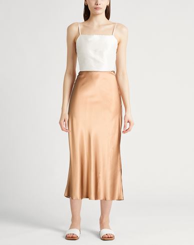 Woman Maxi skirt Camel Size L Silk, Elastane