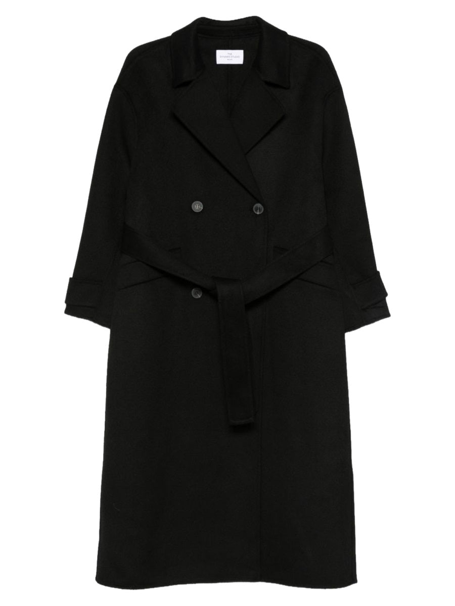Black Double-Breasted Wool Trench Coat