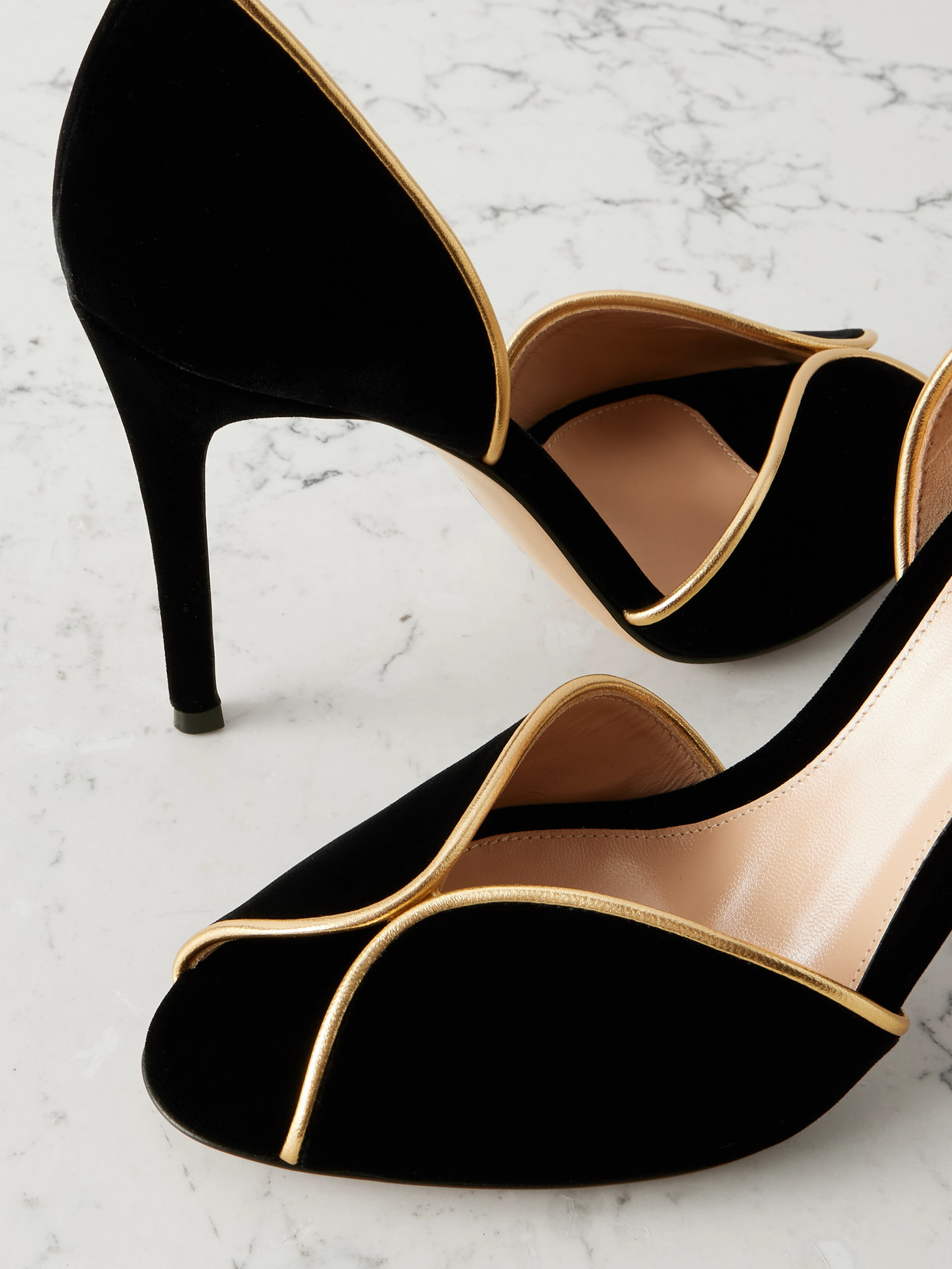 95 Metallic Leather-trimmed Velvet Pumps - Black