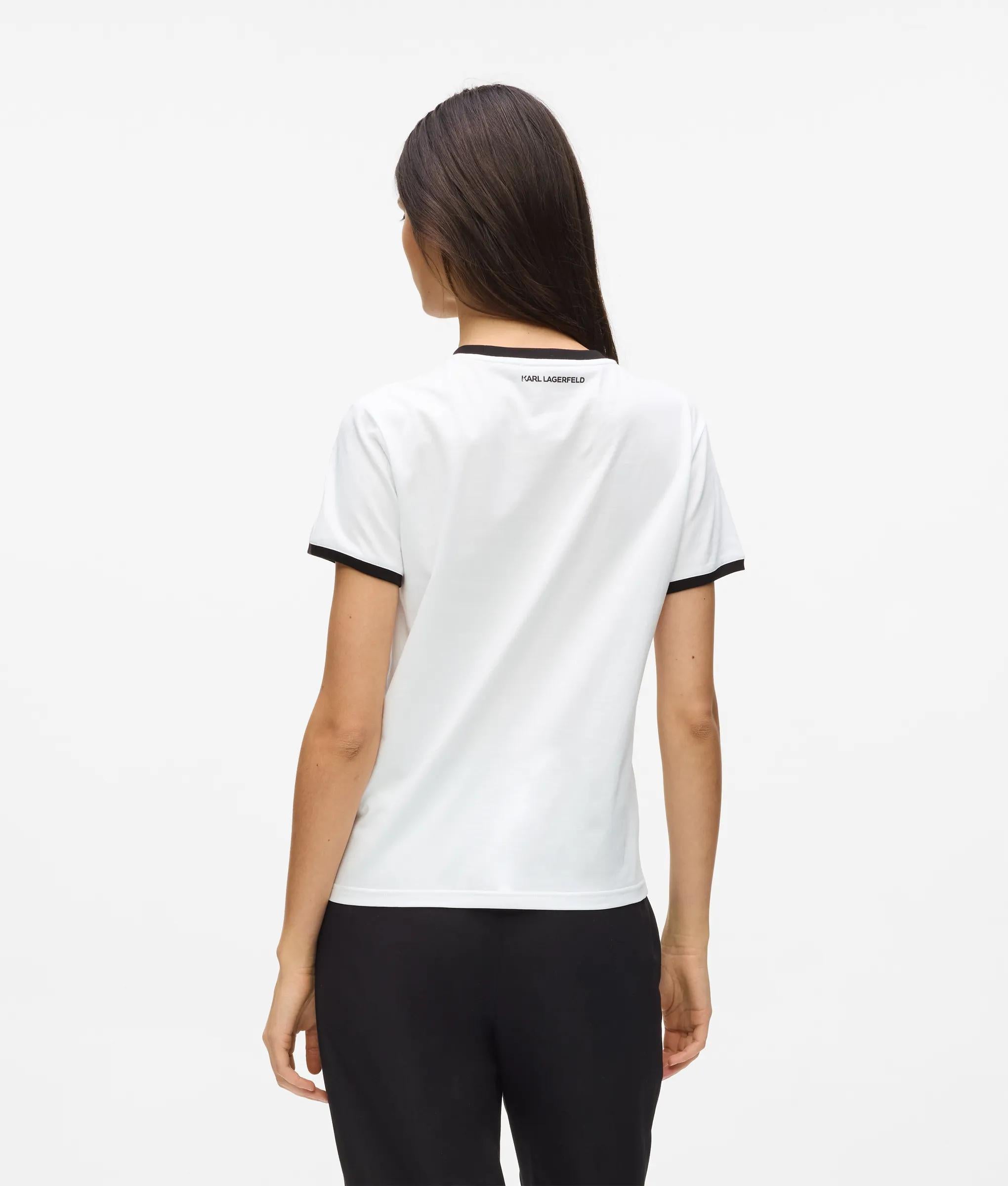 Karl Lagerfeld - Ikon T-shirt Mit Kleinem Circle-logo, Damen, Weiss/schwarz, Größe