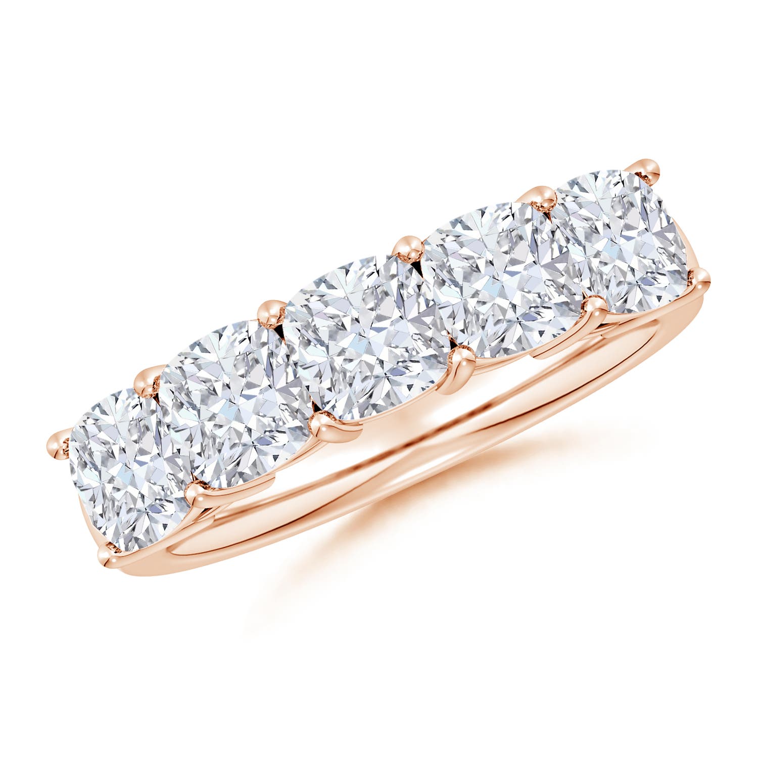 Angara 3.45 CTW Lab-Grown Prong-Set Cushion Diamond Five Stone Wedding Ring in 14K Rose Gold