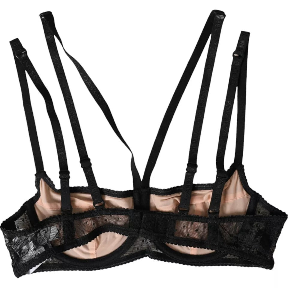 Floral Lace Balconcino Bra — Black