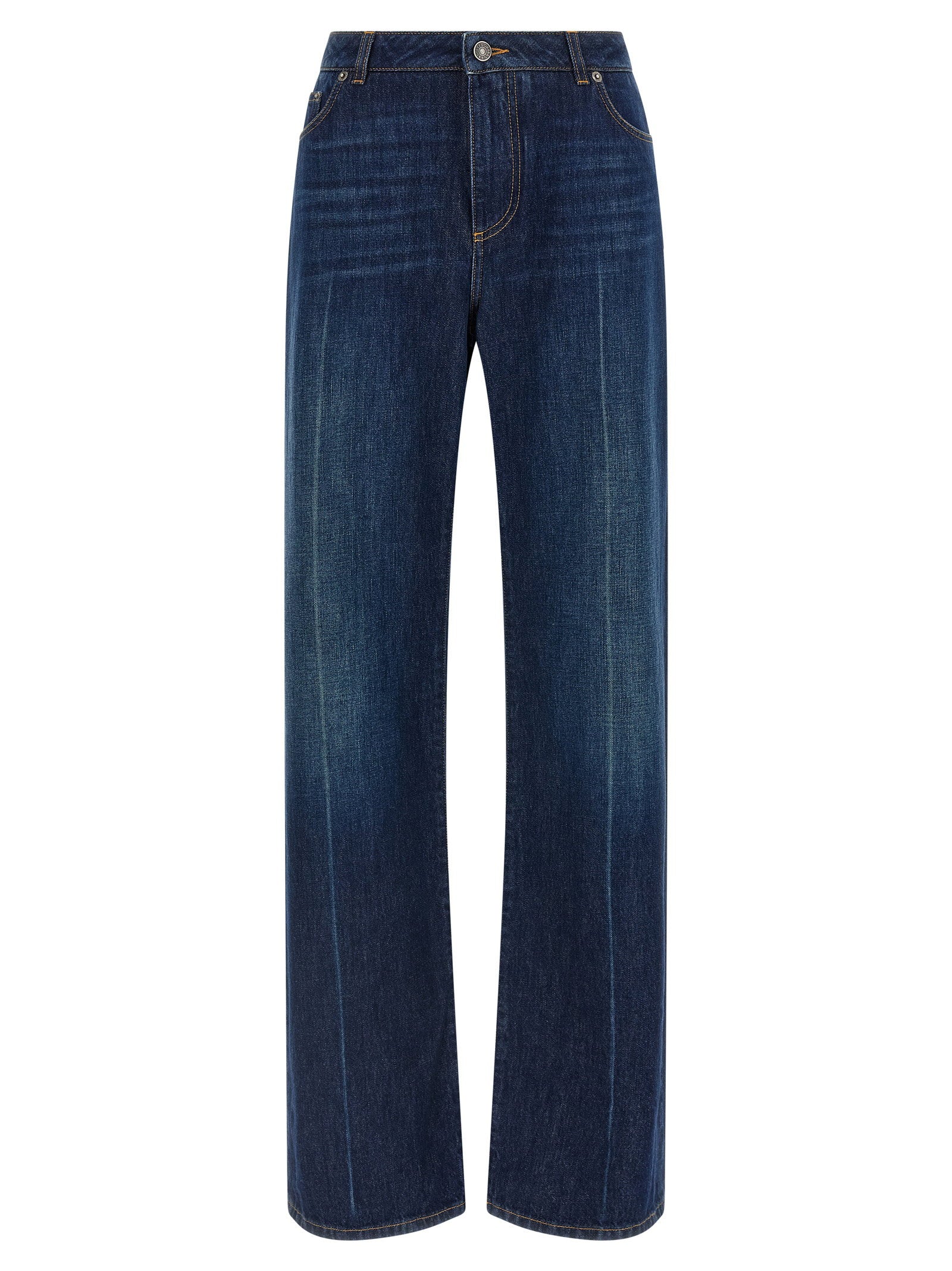 Stretched Pleated Trompe Loeil Jeans
