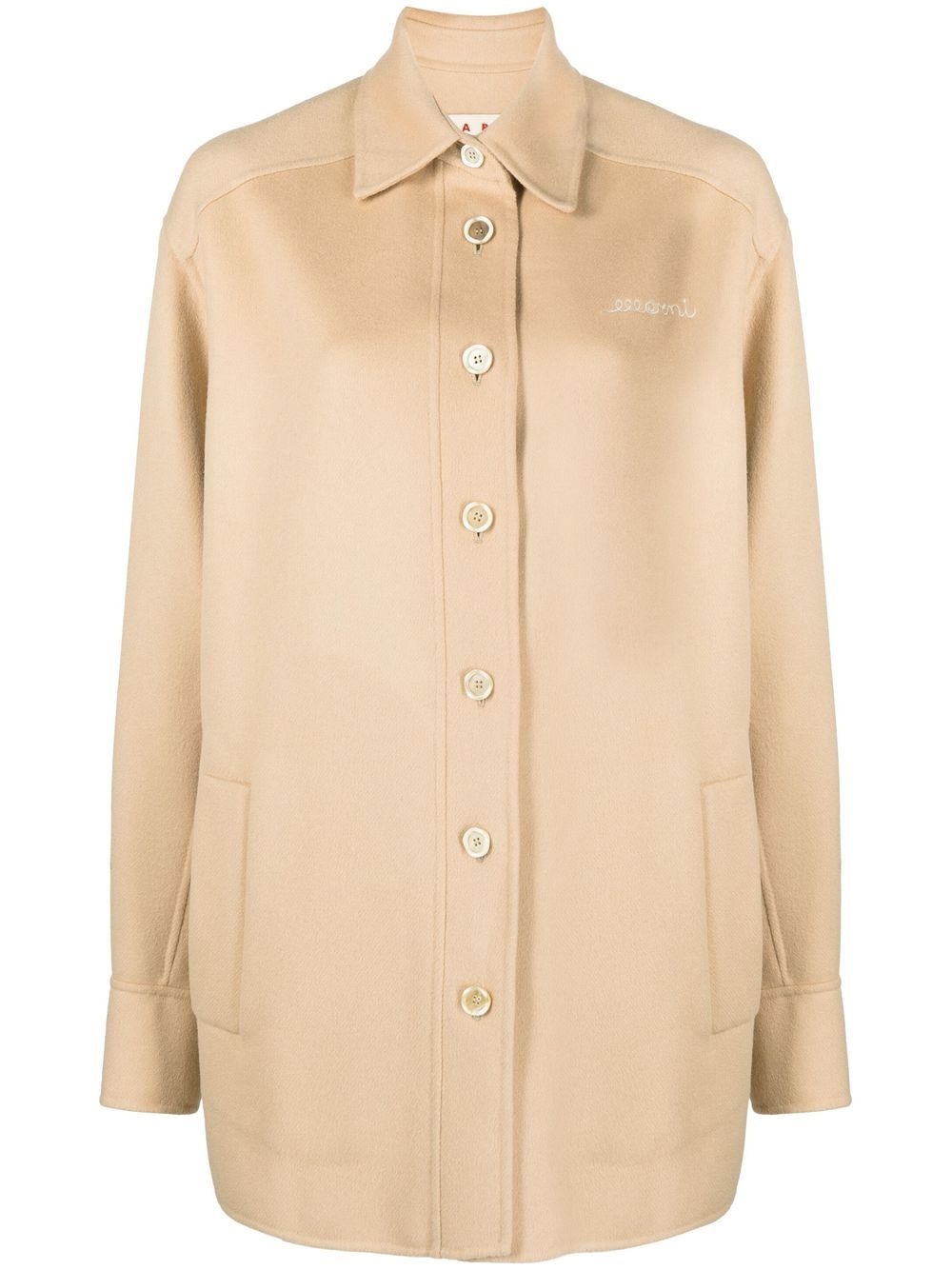Logo-embroidered shirt jacket - Blue