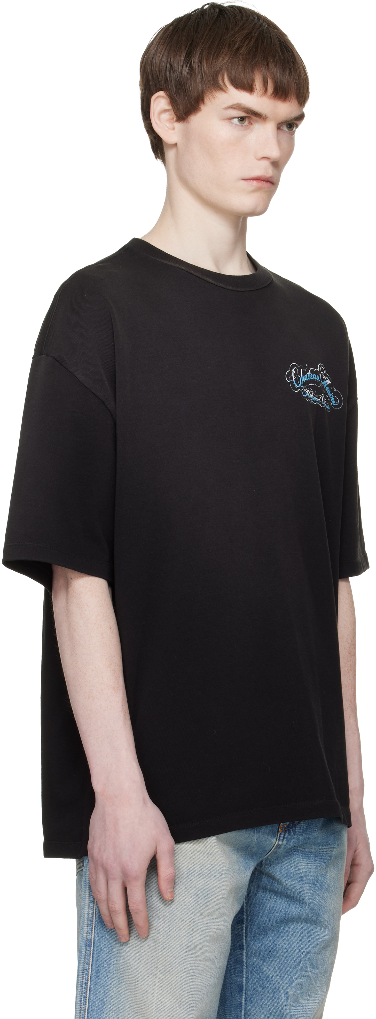 Black Crystal 'Chateau' Script Oversized T-shirt