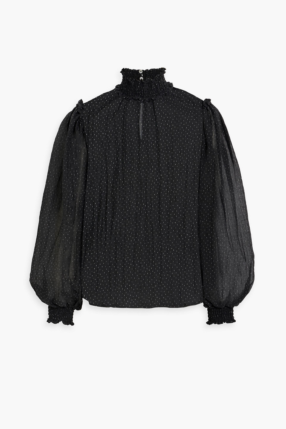 Iris & Ink - Sierre shirred metallic fil coupé cotton-blend gauze blouse - Black - UK 14