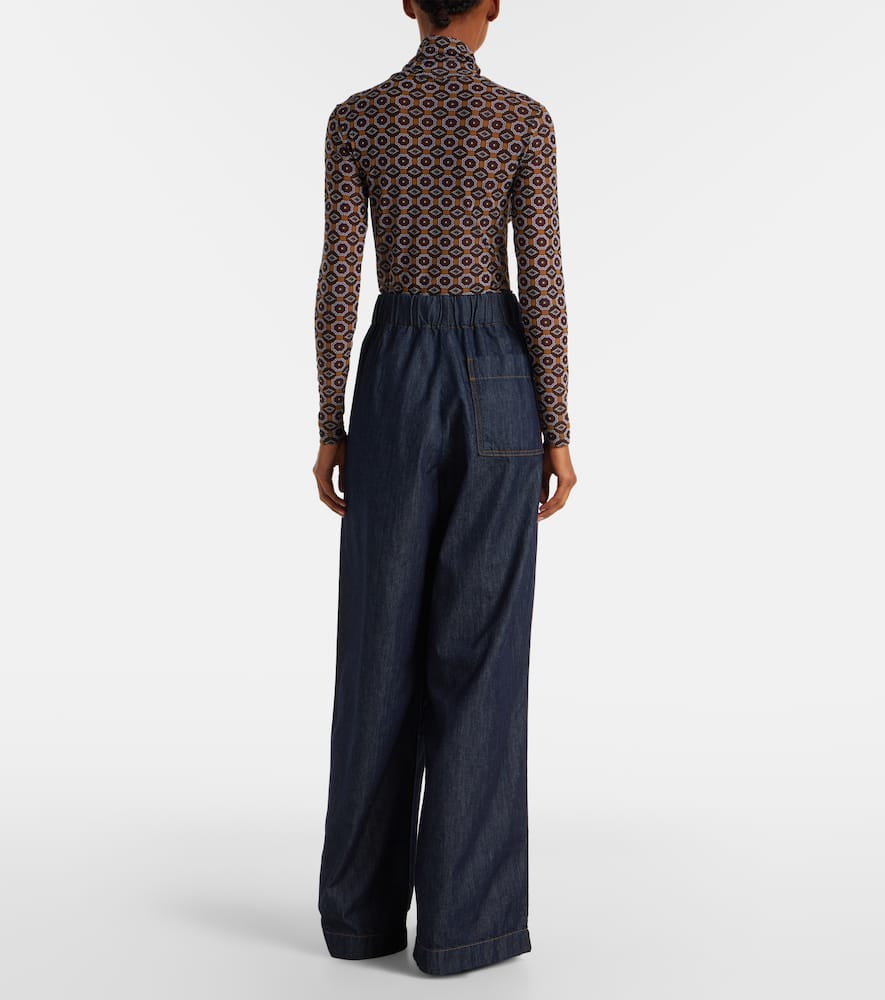 Pleated high-rise wide-leg jeans
