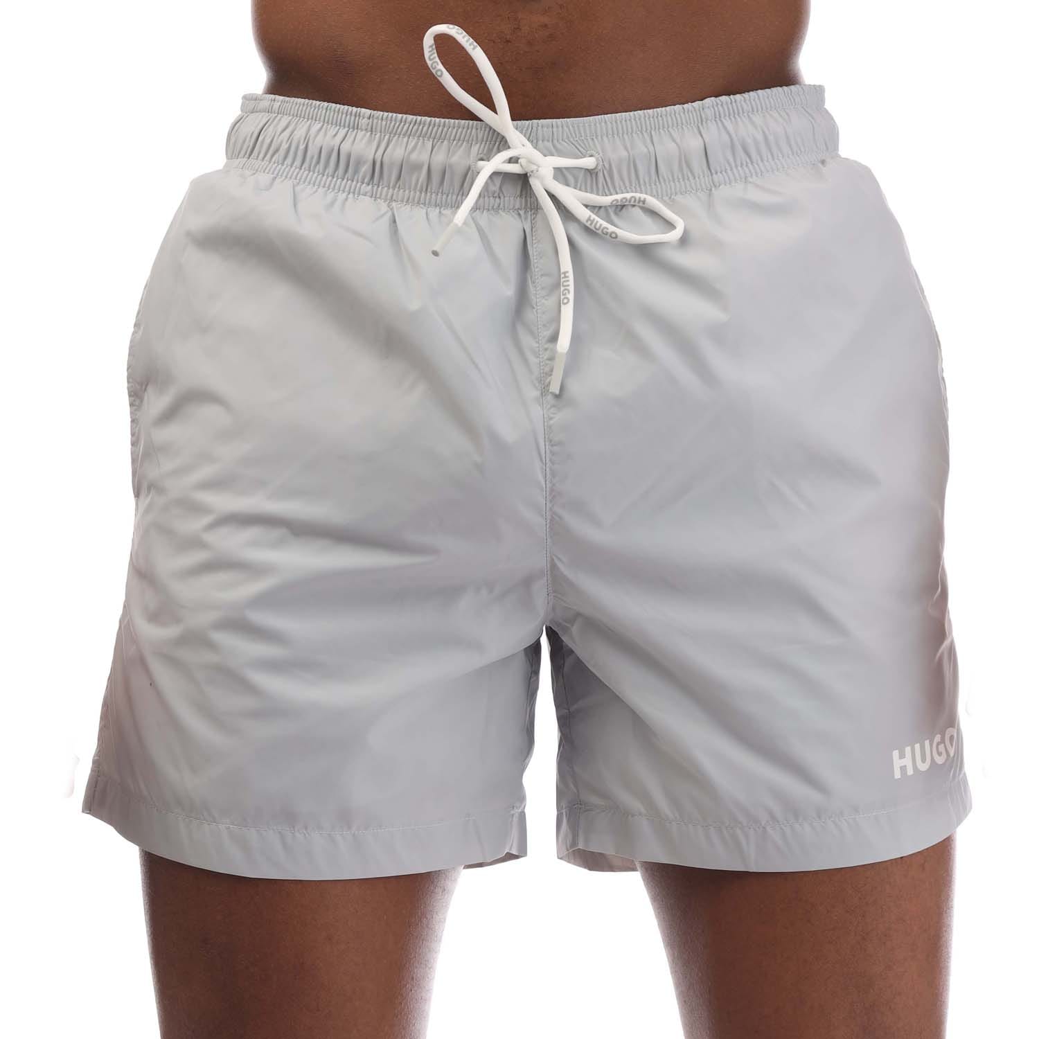 Hugo Mens Haiti Contrast Logo Swim Shorts in Grey