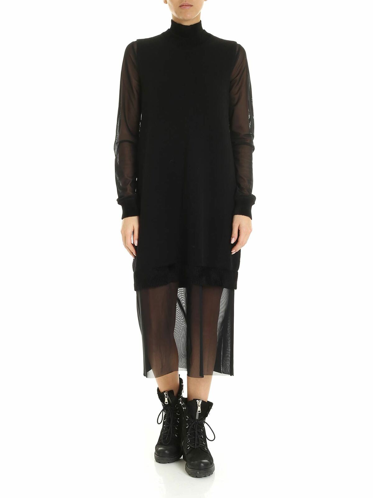 Knitted and tulle dress in black