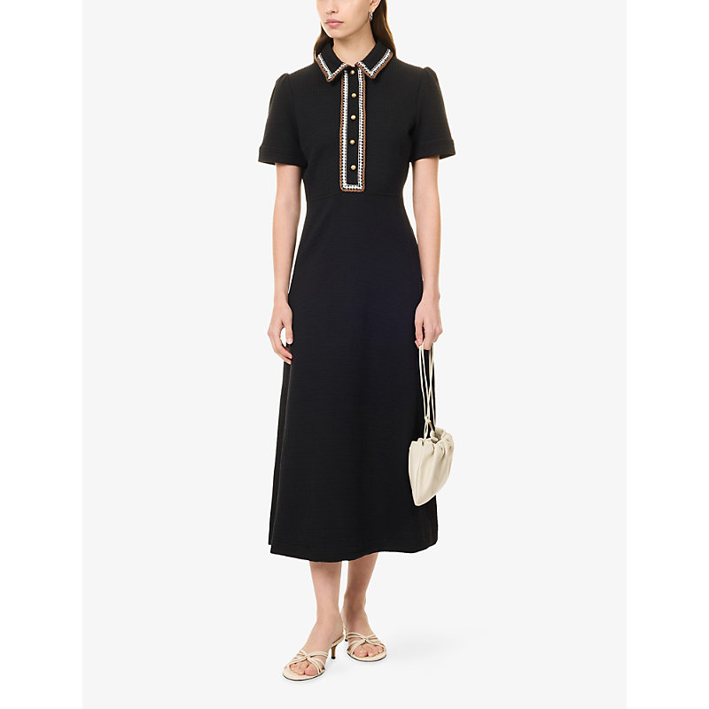 Womens Textured Fit-And-Flare Jersey Midi Dress