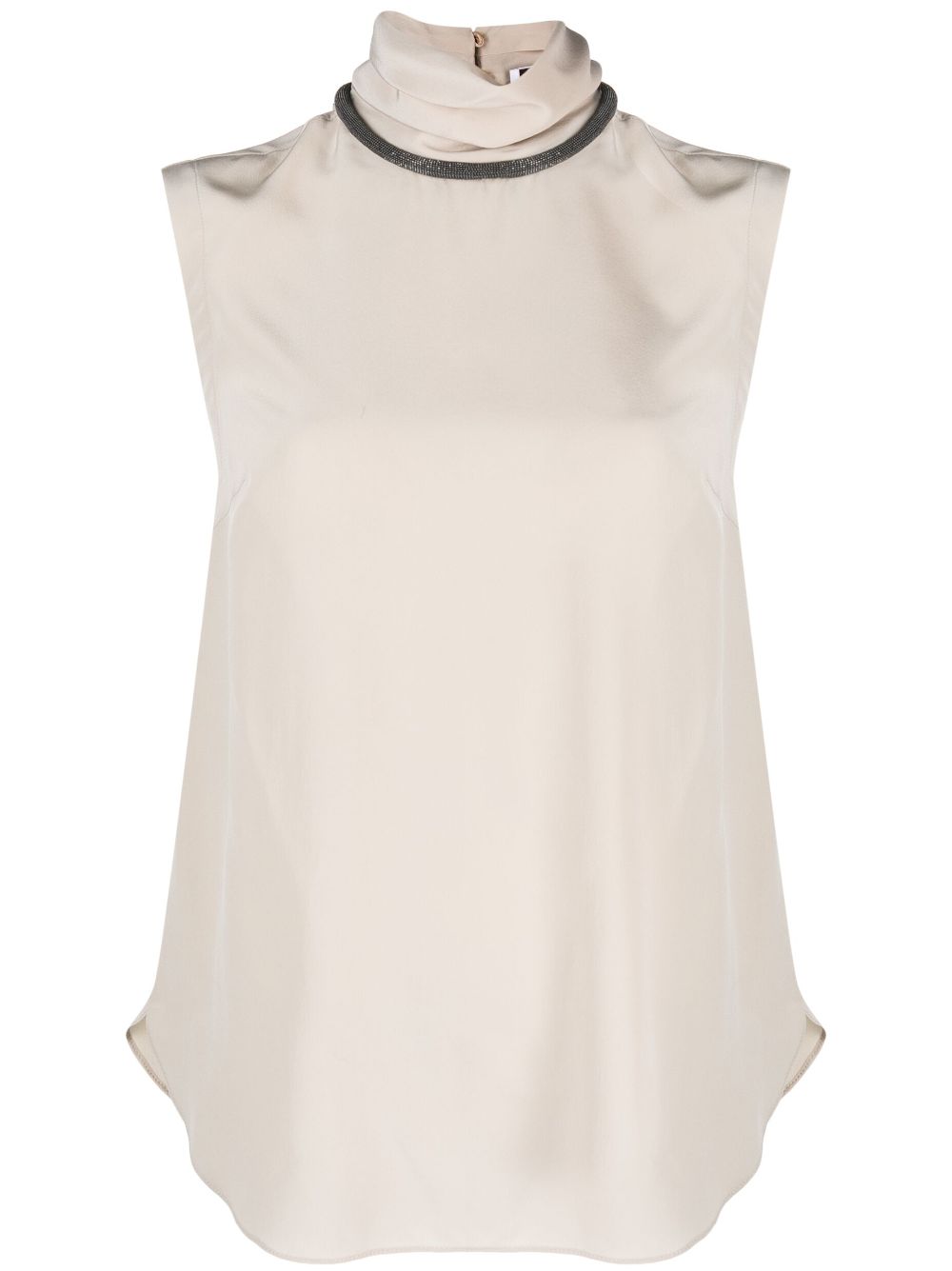 Monili-embellished silk blouse - Neutrals