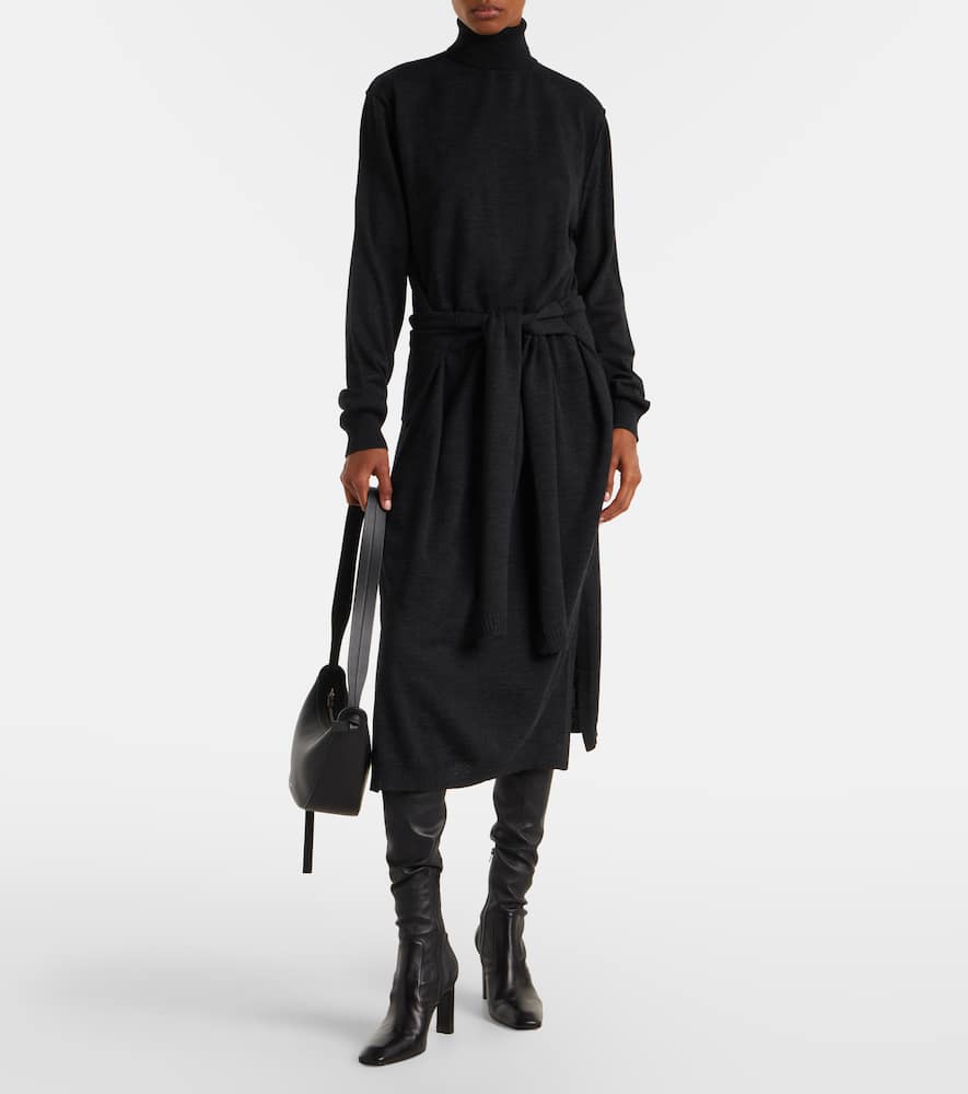 Turtleneck wool-blend midi dress