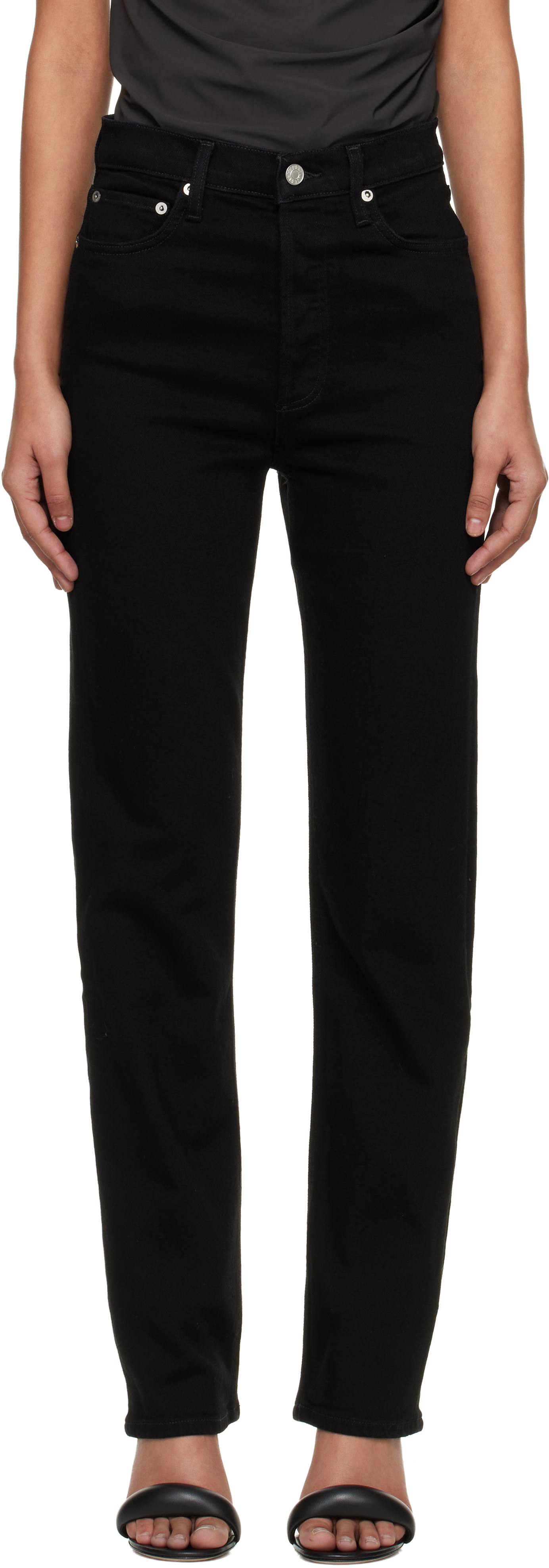 Black 90's Pinch Waist High Rise Straight Long Jeans
