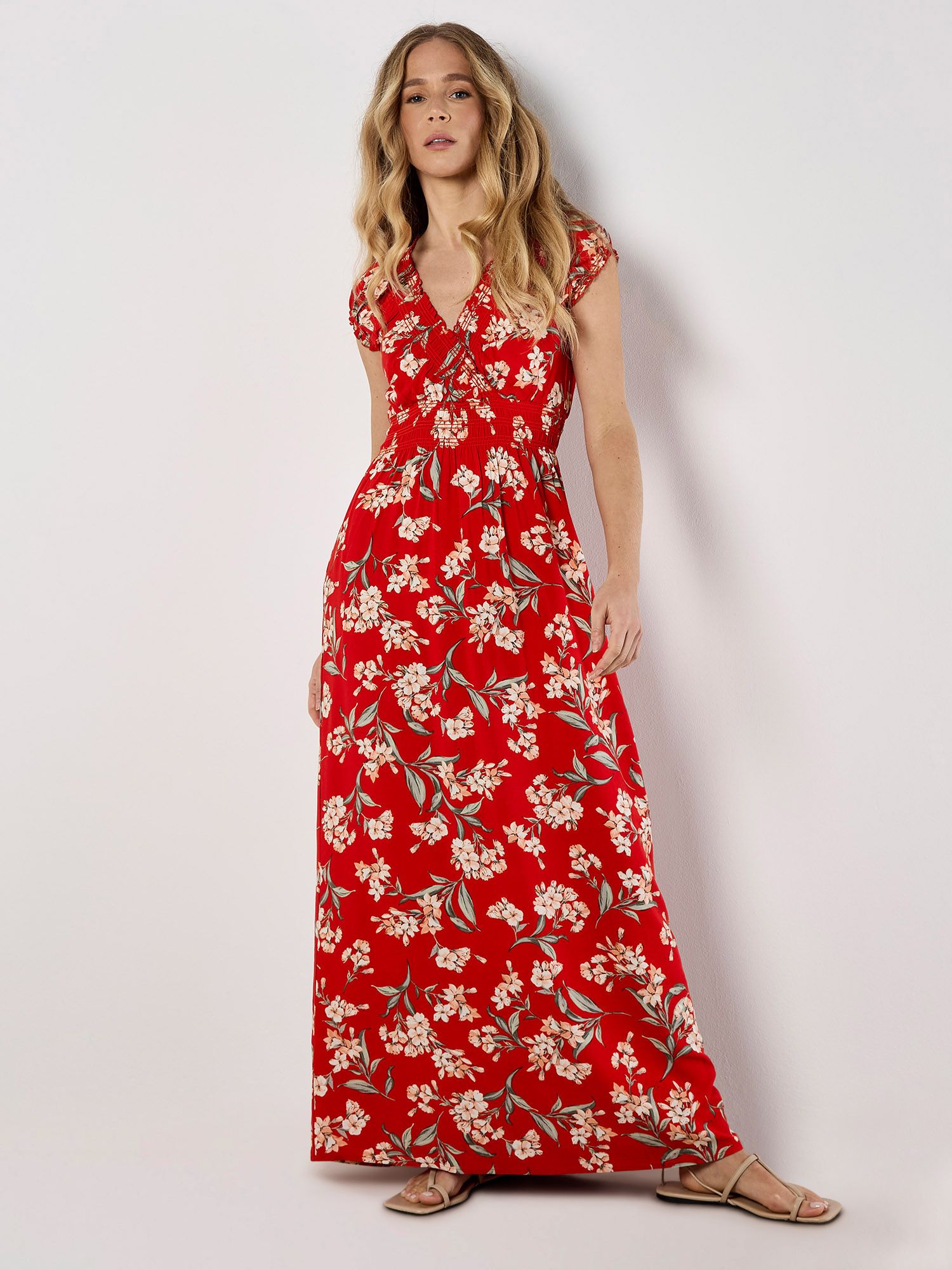 Apricot Women's Jasmine Floral Wrap Maxi Dress in Red