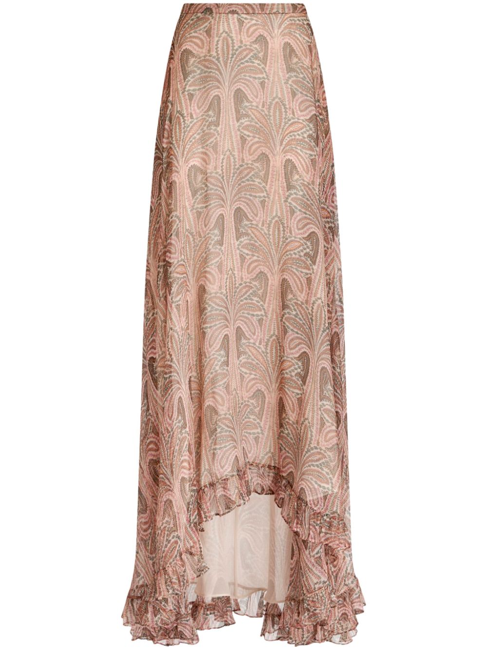 Palm tree-print silk maxi skirt - Pink