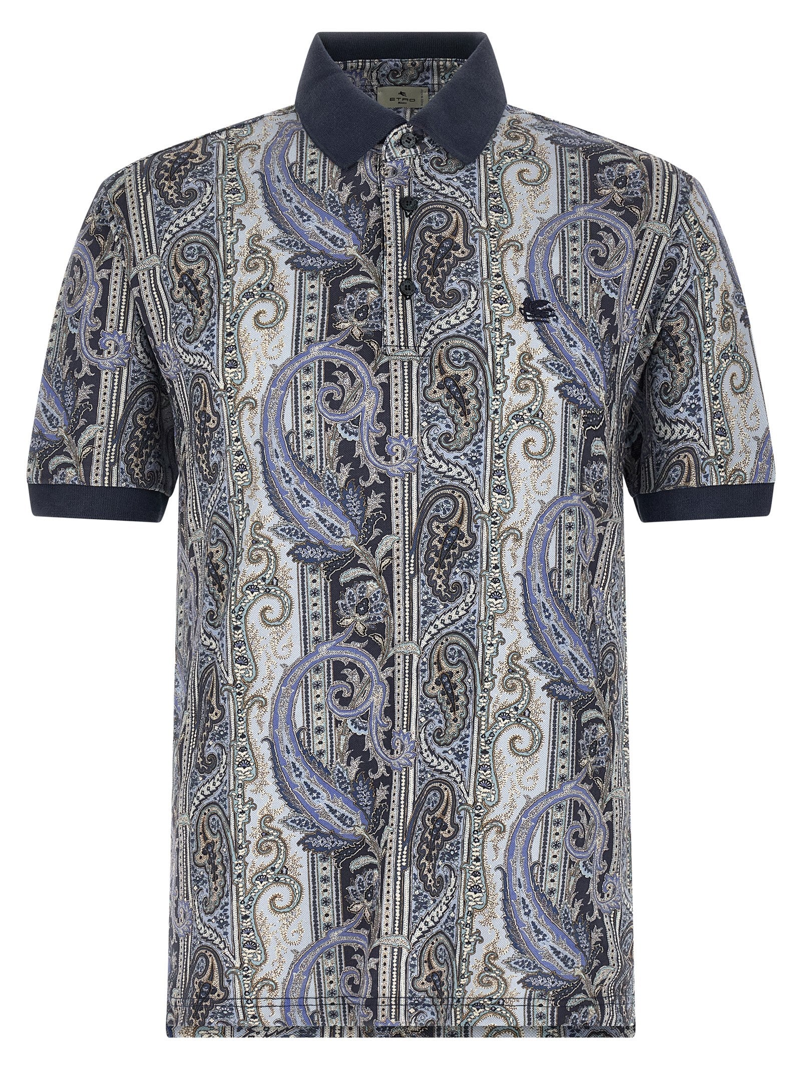 Paisley Cotton Polo Shirt — Blue