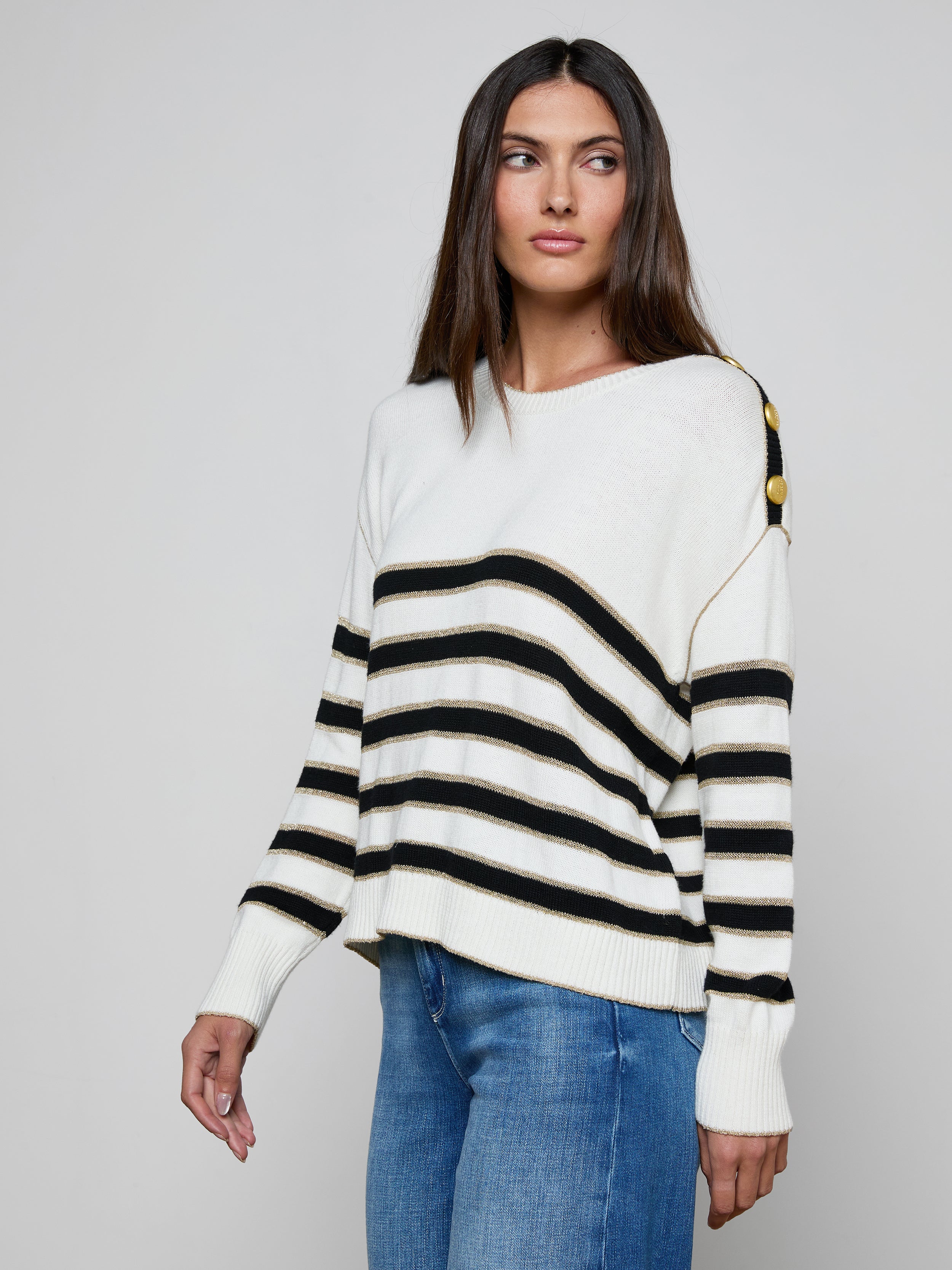 Bishop Striped Sweater In Ivory/black/gold Stripe