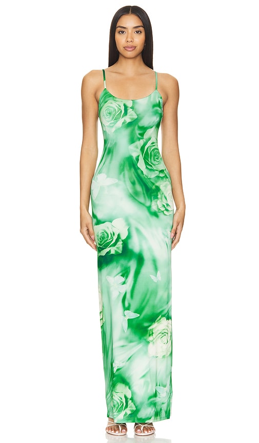 Lovers and Friends Zura Maxi Dress in Green Rose Swirl. S also in