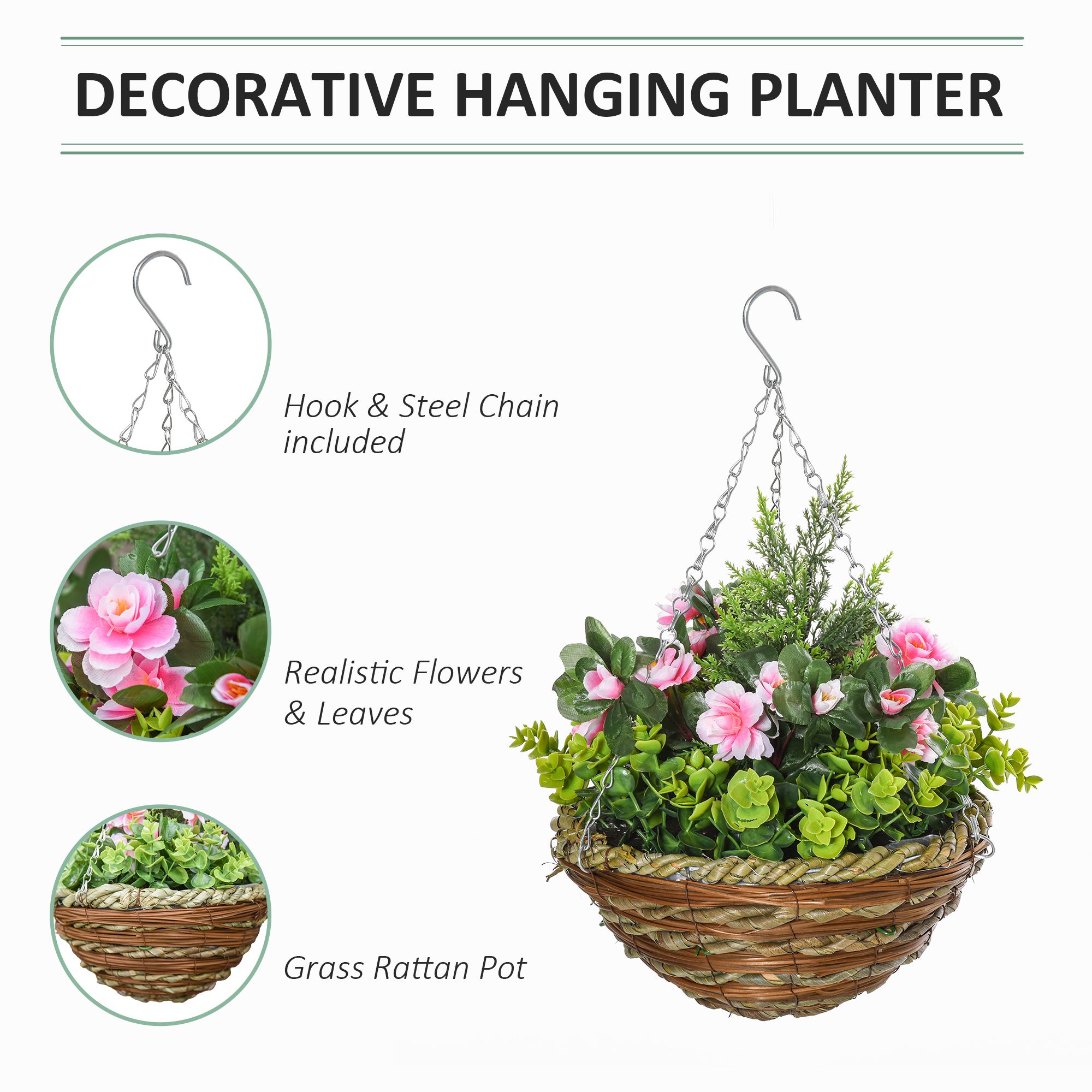 Outsunny 4 Pcs Artificial Lisianthus Flower Hanging Planter Basket Indoor In Pink