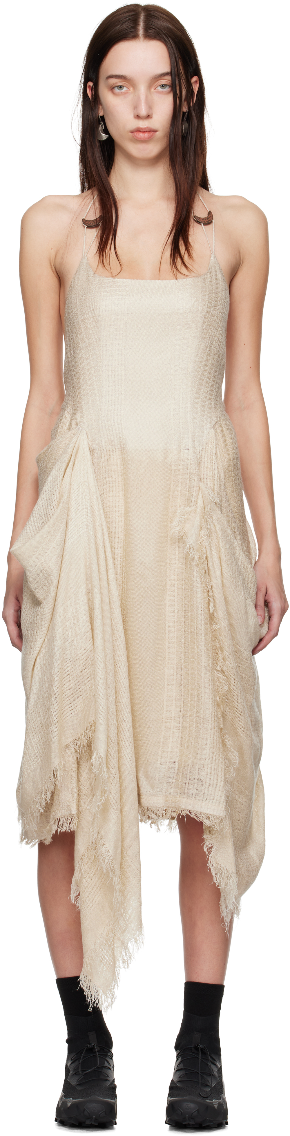 HYEIN SEO Beige Fringed Crescent Midi Dress