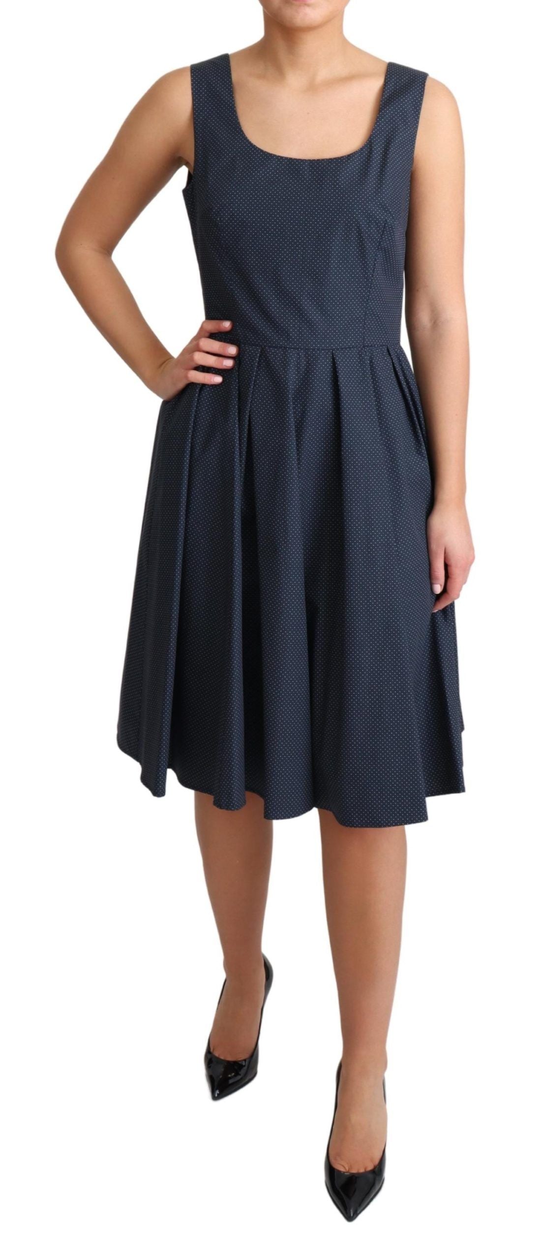 Polka-Dotted Cotton A-Line Dress — Blue