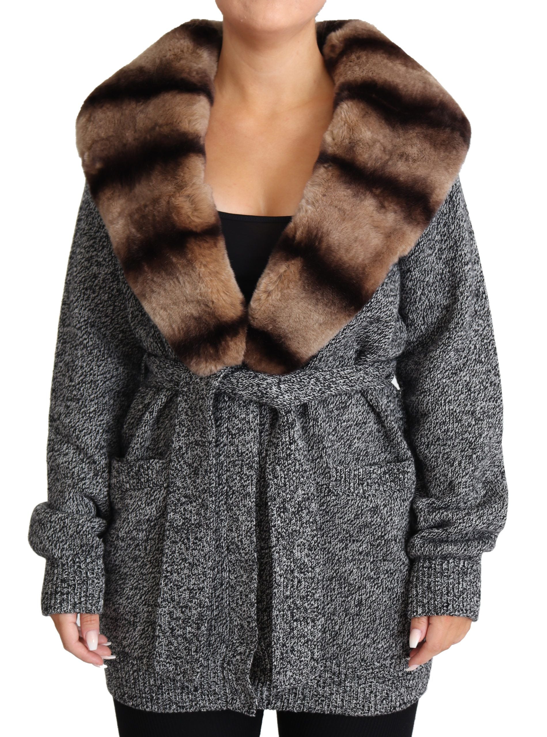 Cashmere with Rabbit Fur Collar Coat — Gray